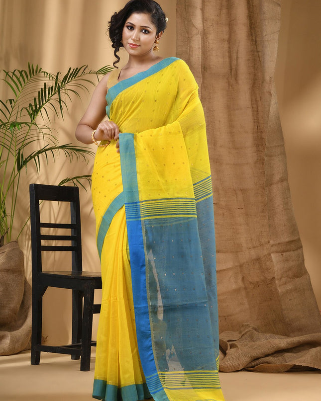 DESH BIDESH Embellished Sequinned Taant Cotton Silk Saree