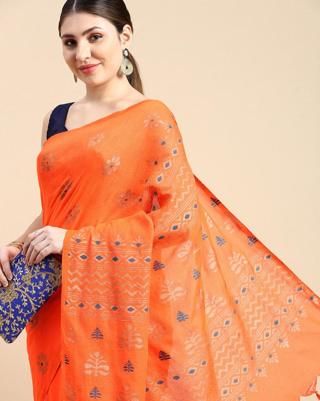 DESH BIDESH Woven Design Ethnic Motifs Pure Cotton Khadi Saree