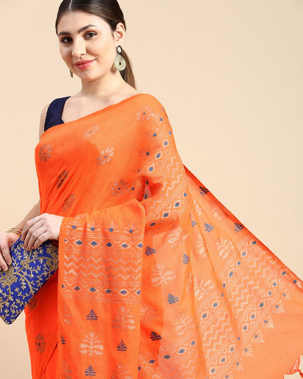 DESH BIDESH Woven Design Ethnic Motifs Pure Cotton Khadi Saree