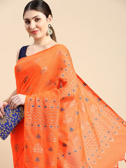 DESH BIDESH Woven Design Ethnic Motifs Pure Cotton Khadi Saree