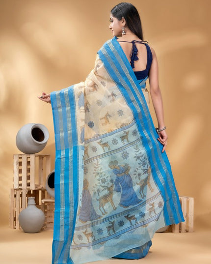 DESH BIDESH Ethnic Motifs Zari Pure Cotton Taant Saree