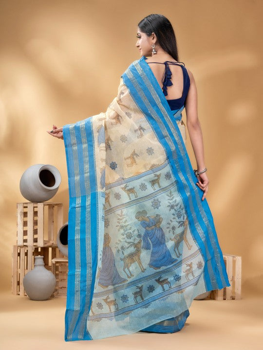 DESH BIDESH Ethnic Motifs Zari Pure Cotton Taant Saree