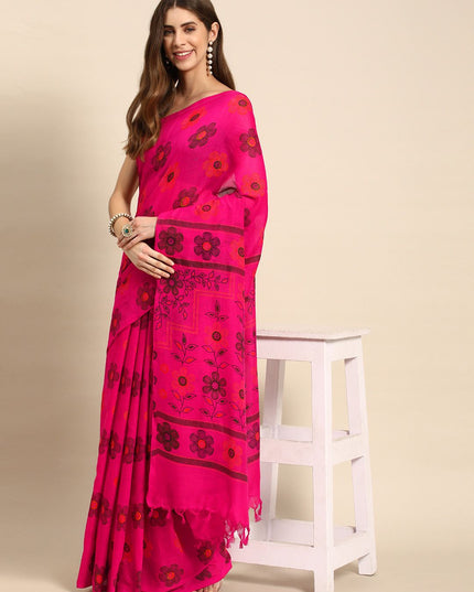 DESH BIDESH Floral Pure Cotton Taant Saree