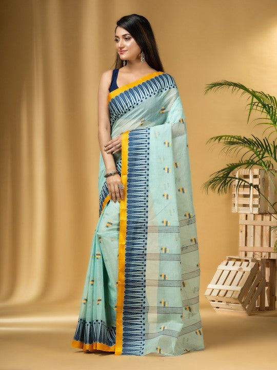 DESH BIDESH Geometric Woven Design Pure Cotton Taant Saree
