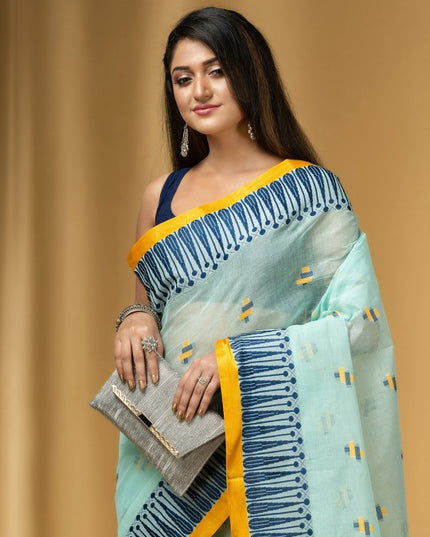 DESH BIDESH Geometric Woven Design Pure Cotton Taant Saree