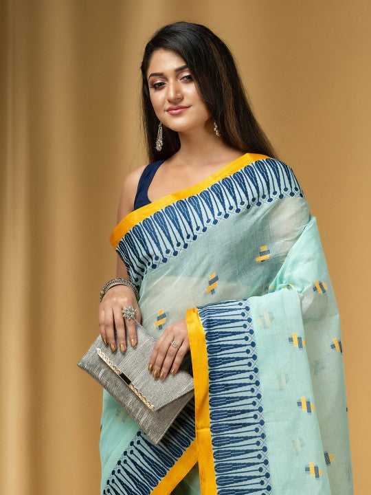 DESH BIDESH Geometric Woven Design Pure Cotton Taant Saree