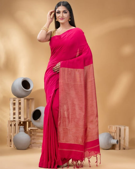 Exquisite Pink & Gold-Toned Pure Cotton Handloom Khadi Saree with Zari Weave