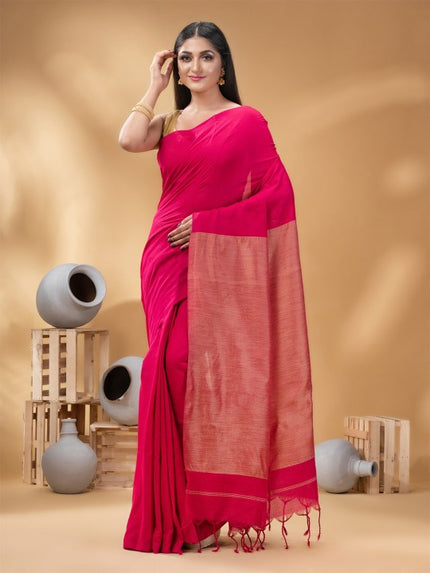 Elegant Pink Gold-Toned Pure Cotton Handloom Khadi Saree for Women