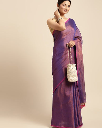 DESH BIDESH Purple Solid Tissue Taant Saree