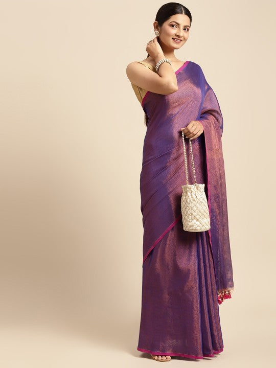 DESH BIDESH Purple Solid Tissue Taant Saree