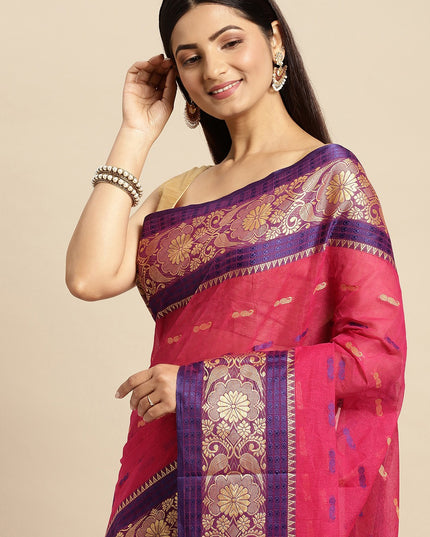 DESH BIDESH Pink Ethnic Motifs Pure Cotton Taant Saree