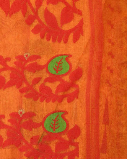 Exquisite Yellow & Red Paisley Woven Design Phulkari Jamdani Saree for Women