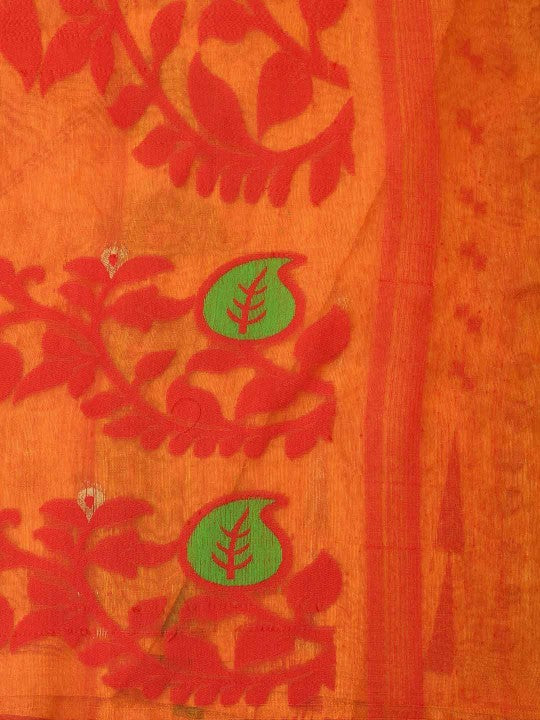 Exquisite Yellow & Red Paisley Woven Design Phulkari Jamdani Saree for Women