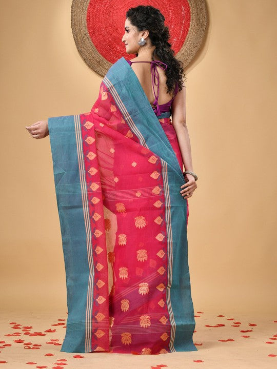 DESH BIDESH Ethnic Motifs Woven Design Pure Cotton Taant Saree