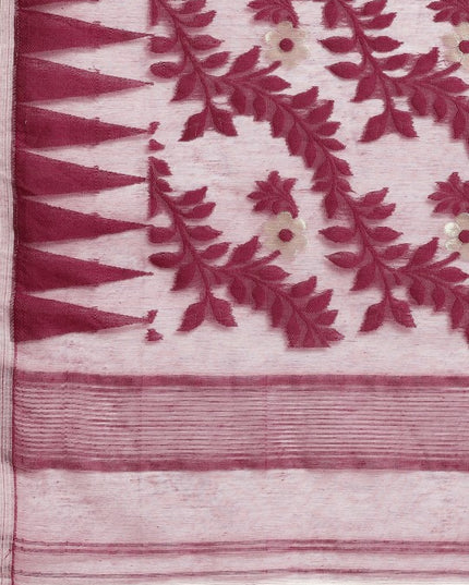 DESH BIDESH Magenta & White Ethnic Motifs Pure Cotton Taant Saree