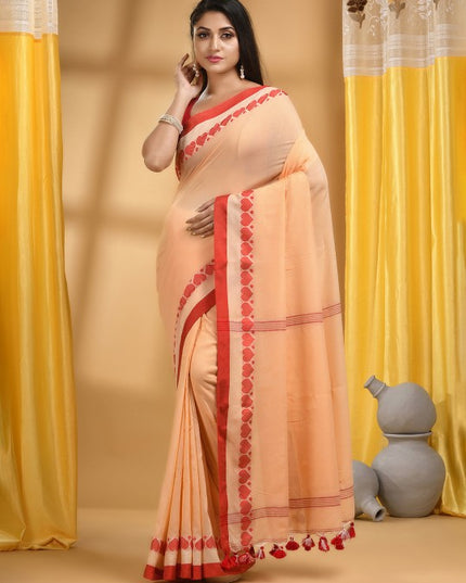 DESH BIDESH Cotton Woven Heart Design Taant Saree