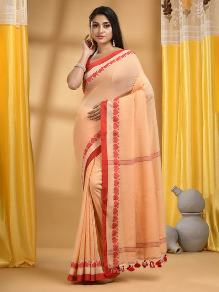 DESH BIDESH Cotton Woven Heart Design Taant Saree