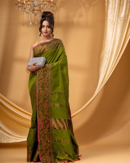 DESH BIDESH Woven Design Border Zari Chanderi Saree