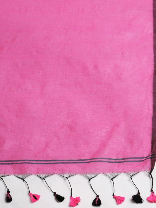 DESH BIDESH Premium Ghicha Cotton Colourblocked Half & Half Saree with Blouse Piece