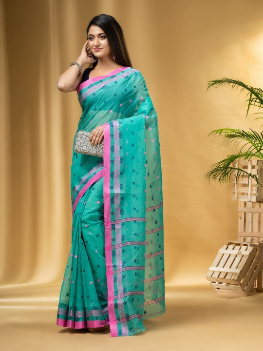 DESH BIDESH Ethnic Motifs Woven Design Pure Cotton Taant Saree