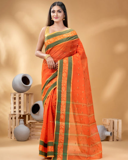 DESH BIDESH Ethnic Motifs Woven Design Zari Pure Cotton Taant Saree