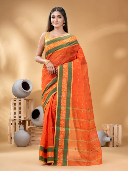 DESH BIDESH Ethnic Motifs Woven Design Zari Pure Cotton Taant Saree