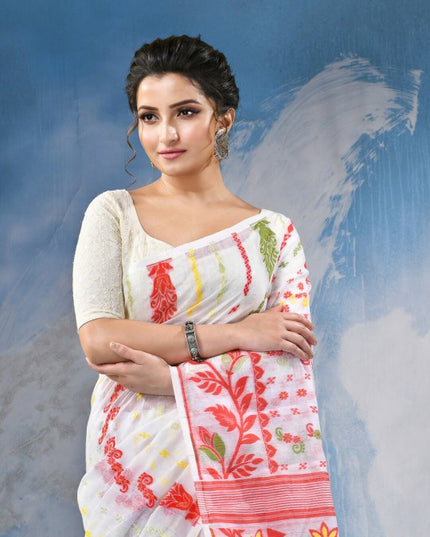 Exquisite Handloom Cotton Blend Soft Dhakai Jamdani Saree with Woven Design