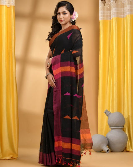 DESH BIDESH Geometric Woven Design Pure Cotton Taant Handloom Saree