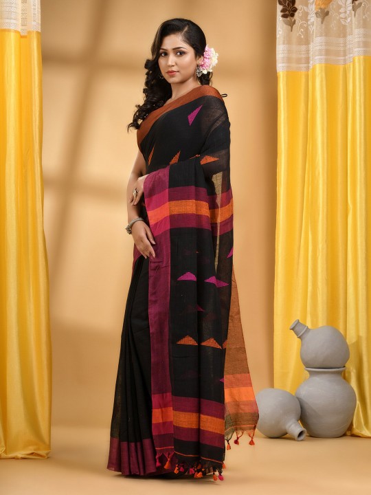 DESH BIDESH Geometric Woven Design Pure Cotton Taant Handloom Saree