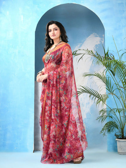 Floral Printed Poly Chiffon Saree
