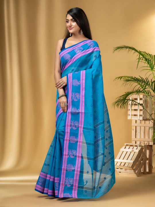 DESH BIDESH Ethnic Motifs Printed Pure Cotton Taant Saree