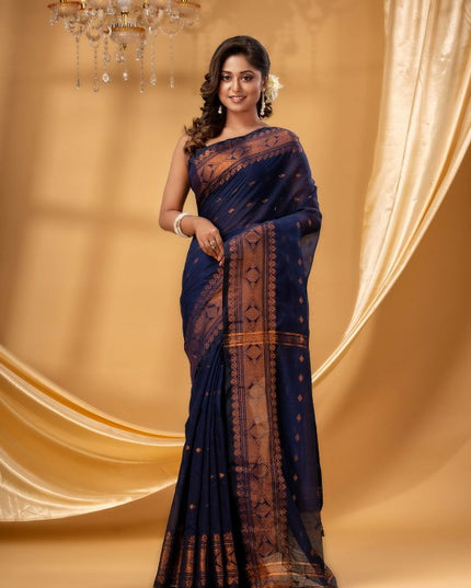 DESH BIDESH Woven Design Zari Silk Cotton Taant Saree