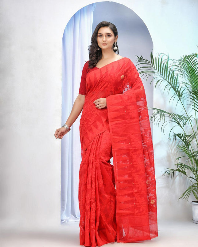 DESH BIDESH Ethnic Motifs Woven Design Zari Pure Cotton Jamdani Saree