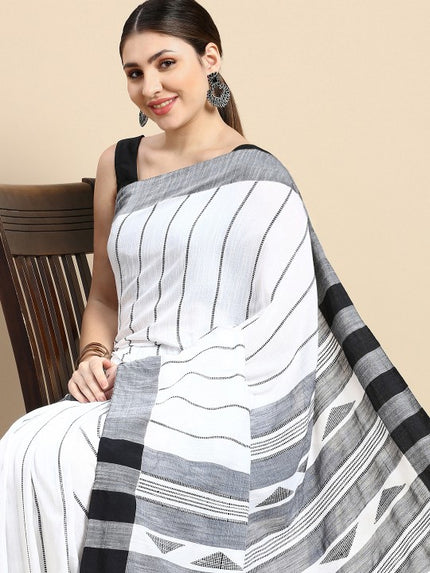 DESH BIDESH Woven Design Striped Pure Cotton Taant Saree