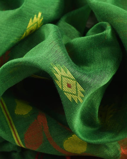 DESH BIDESH Green & Red Woven Design Silk Cotton Taant Saree for Women