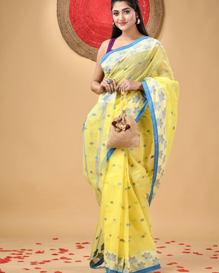 Ethnic Motifs Woven Design Pure Cotton Taant Saree for Women