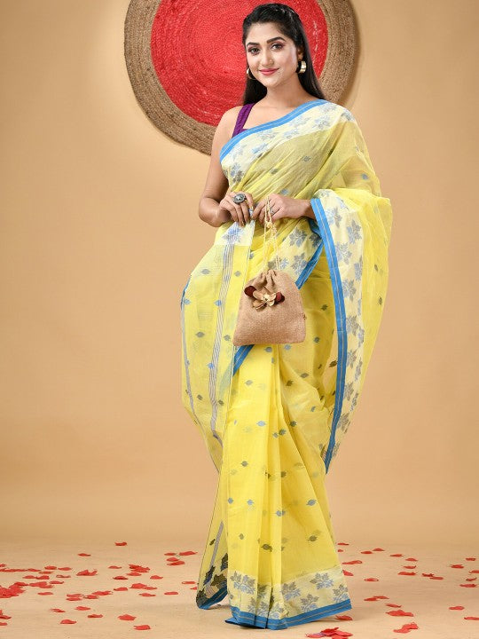 Ethnic Motifs Woven Design Pure Cotton Taant Saree for Women