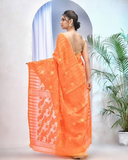 DESH BIDESH Woven Design Zari Pure Cotton Jamdani Saree
