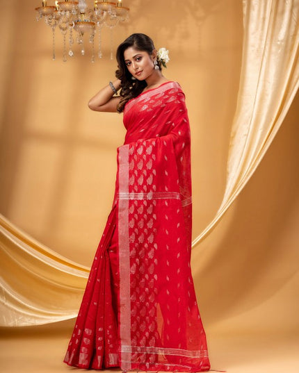 DESH BIDESH Ethnic Motifs Woven Design Zari Silk Cotton Ready To Wear Taant Saree