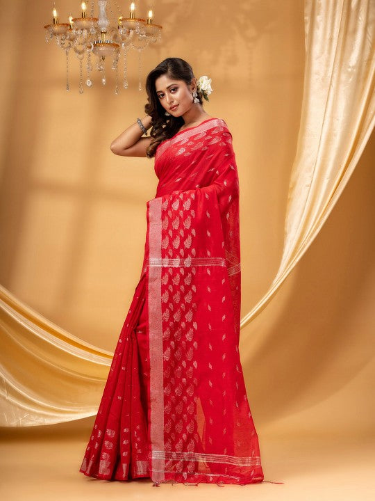 DESH BIDESH Ethnic Motifs Woven Design Zari Silk Cotton Ready To Wear Taant Saree