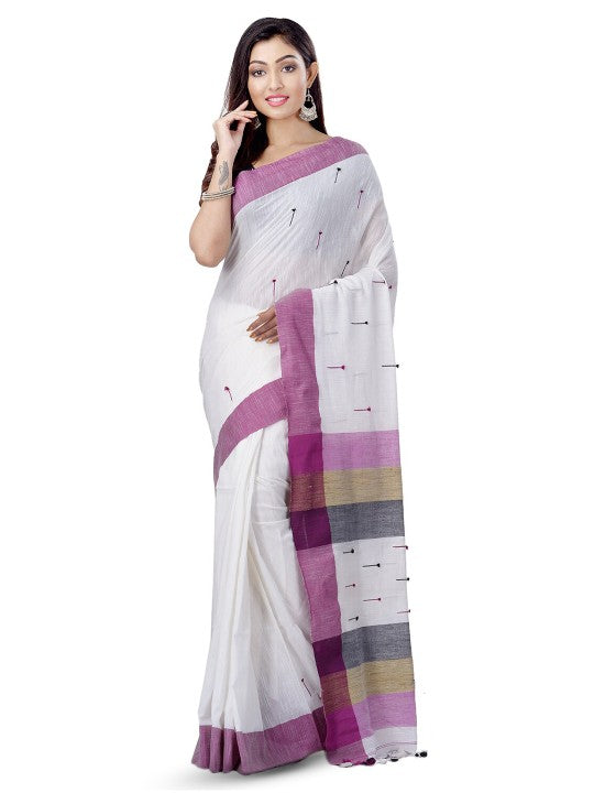 DESH BIDESH Striped Pure Cotton Handloom Taant Saree