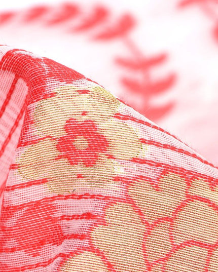 Exquisite Red & White Woven Design Jamdani Saree with Elegant Floral Patterns