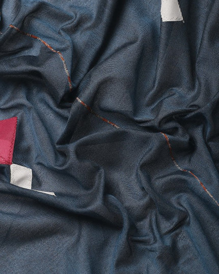 DESH BIDESH Navy Blue & White Pure Cotton Taant Saree