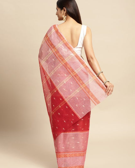 DESH BIDESH Red Ethnic Motifs Pure Cotton Taant Saree