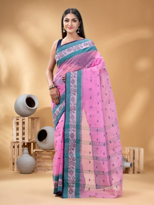 DESH BIDESH Ethnic Motifs Woven Design Pure Cotton Taant Saree