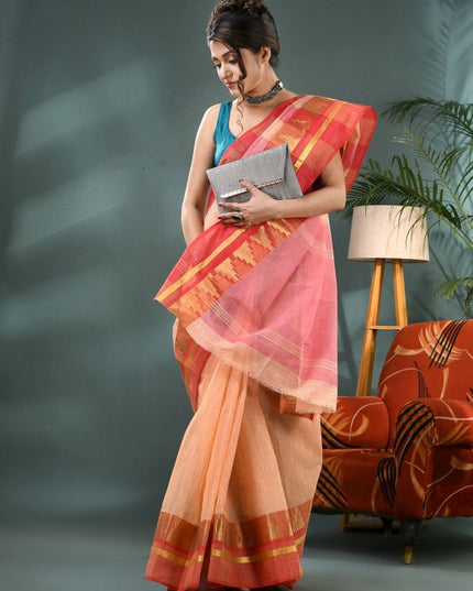 DESH BIDESH Striped Zari Pure Cotton Taant Saree