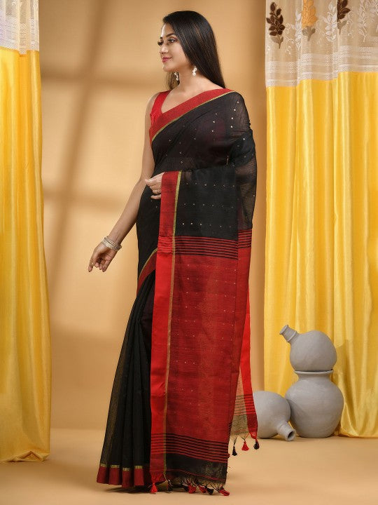 DESH BIDESH Ethnic Motifs Woven Design Sequinned Taant Saree