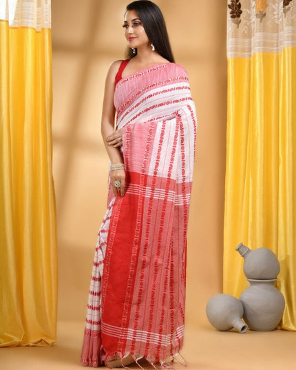 DESH BIDESH Woven Design Pure Cotton Taant Saree With Unstitched Blouse Piece