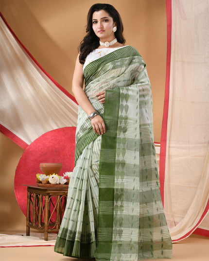 DESH BIDESH Geometric Woven Design Pure Cotton Taant Saree