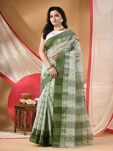DESH BIDESH Geometric Woven Design Pure Cotton Taant Saree